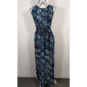 Go Fish Batik Style Turtle Print Sleeveless Mazi Dress Black/Blue Multi Size S